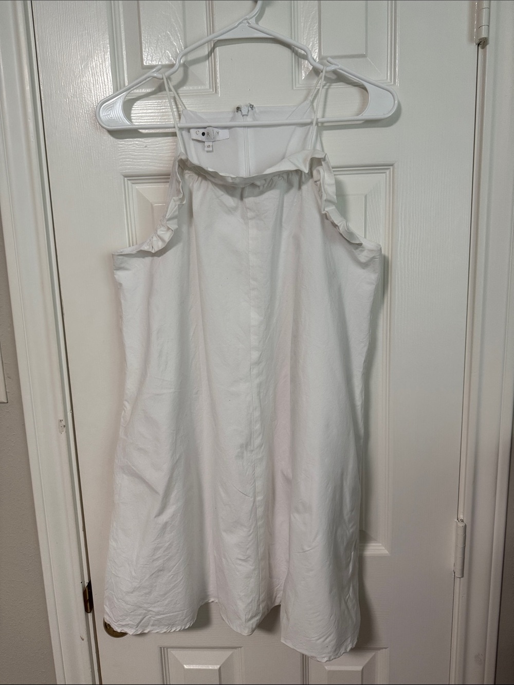 Cory White Ruffle Trim Spaghetti Strap Dress